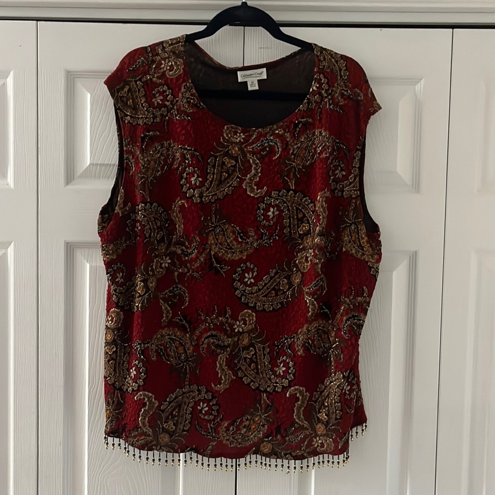Coldwater Creek Sleeveless Paisley Tassel Top
